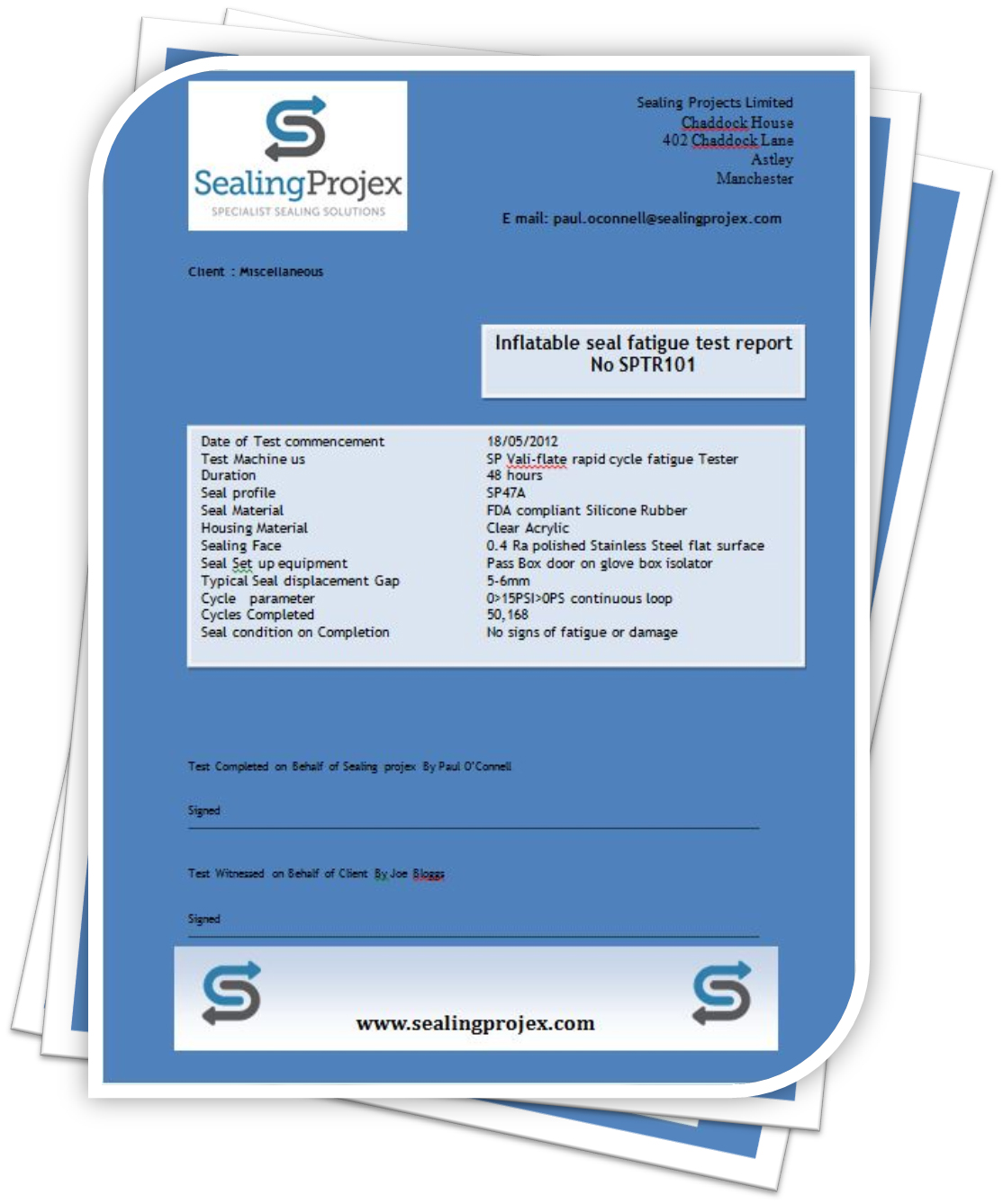 Iso-Flate Inflatable seal test certificate sample